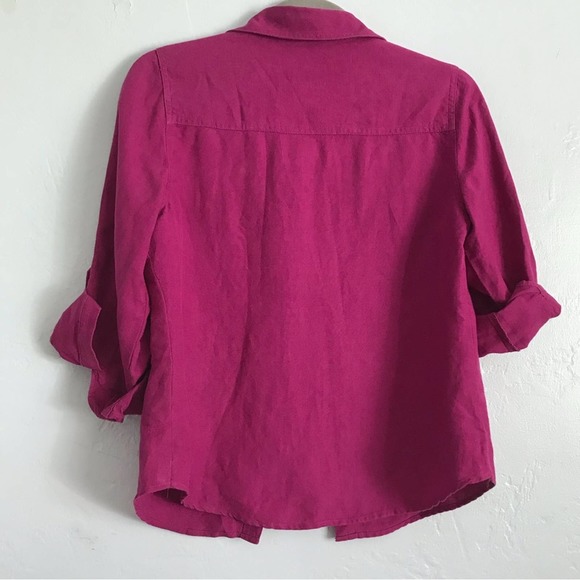 Ruby Rd. Magenta button up linen shirt with pockets sz 6P fall basic - Picture 2 of 3